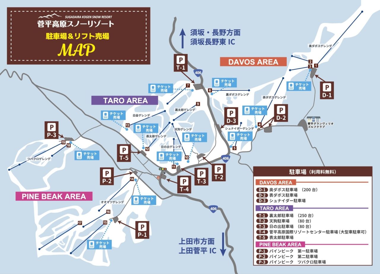 上田市菅平高原スキー場の駐車場マップ
